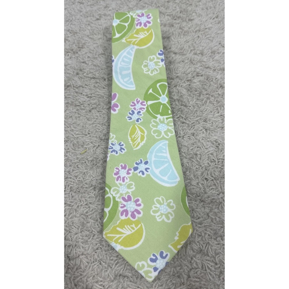 Lilly Pulitzer VTG Y2K Mens Necktie Citrus Lemon Lime Twist Palm Beach Resort